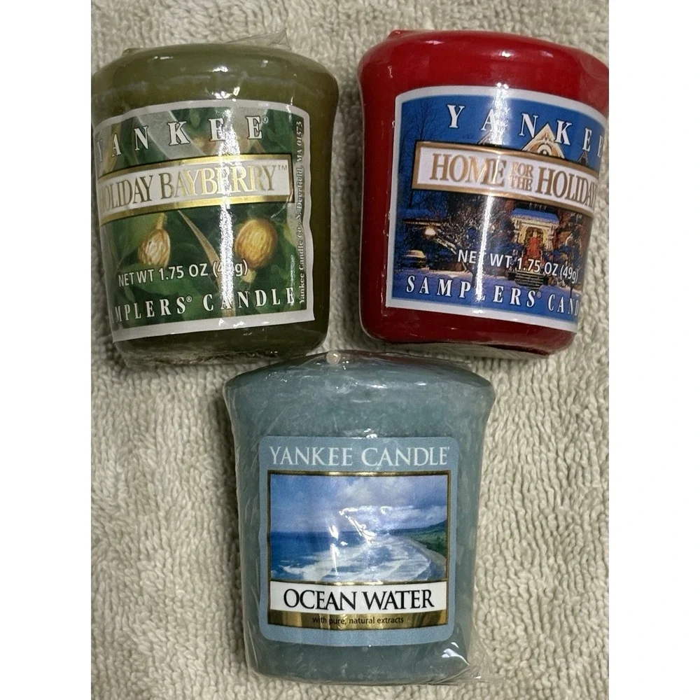 3 Vintage Yankee Candle Votive 1.75 oz, Home For Holiday, Bayberry, Ocean Water